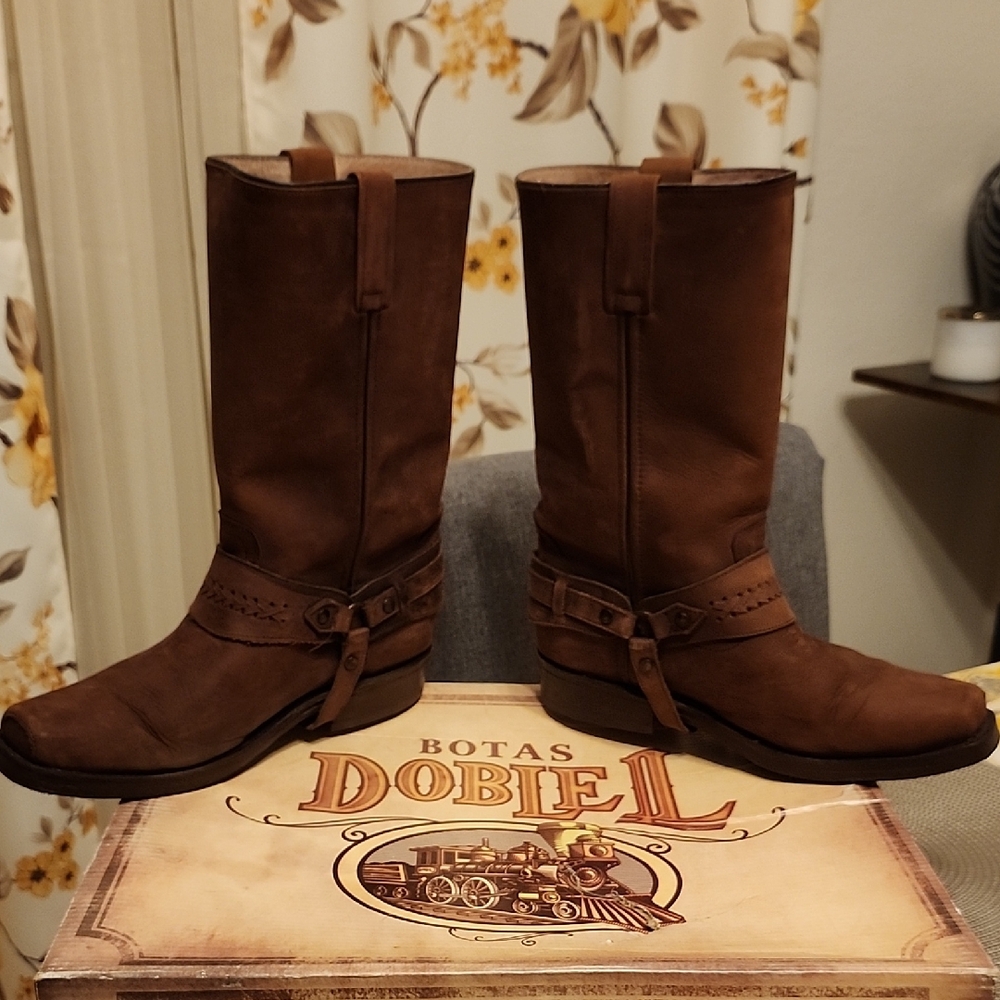 Doblel Cowboy Tobacco Nubuck Leather Cowboy Boots
